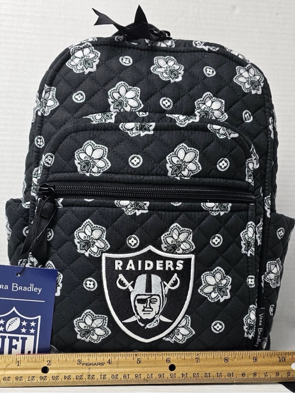 Vera Bradley Black Quilted Floral Raiders Mini Backpack NEW WITH TAGS - Picture 4 of 8